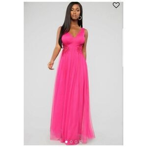 Fashion Nova Size S The One You Dream Of Mesh Maxi Dress Fushia Q19